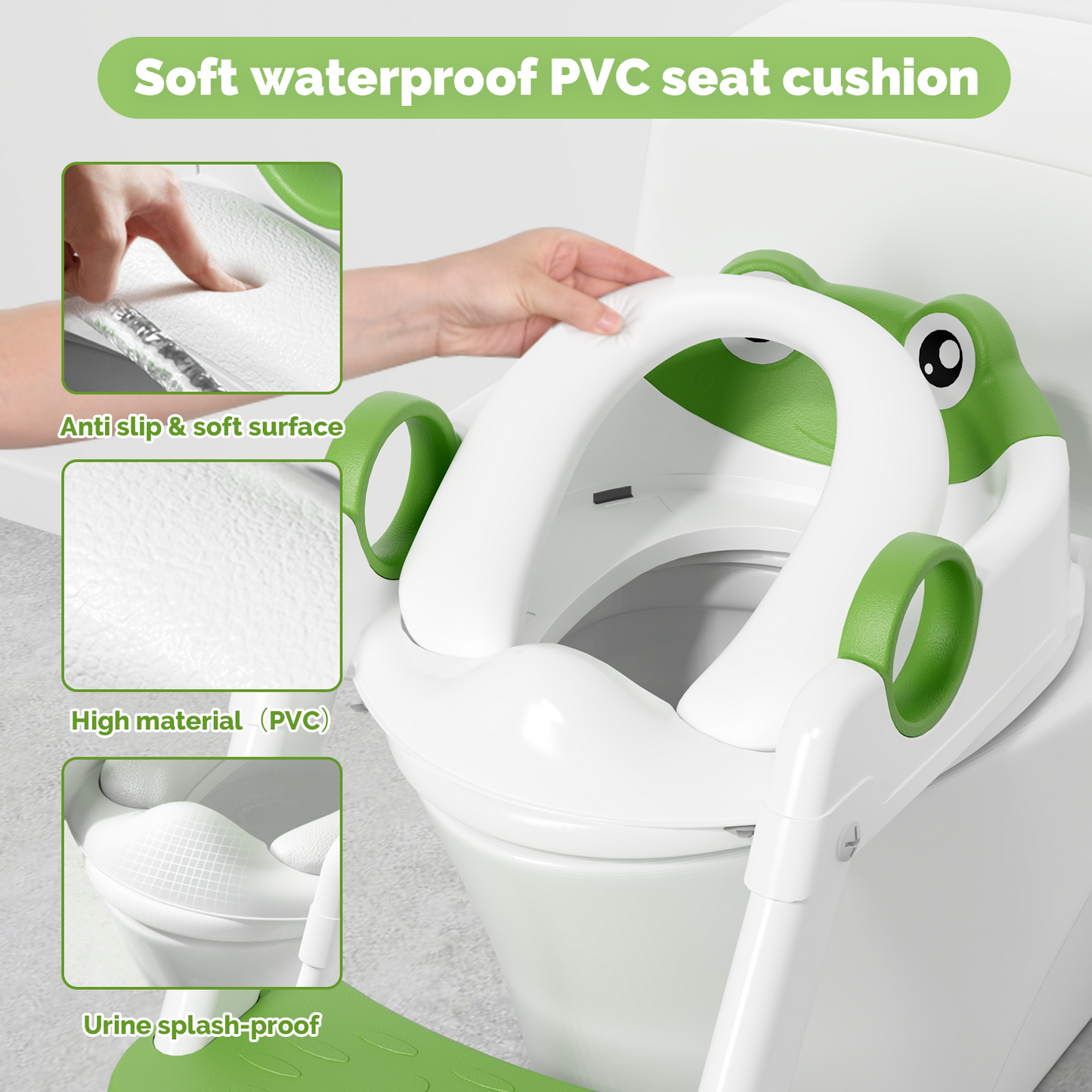 2 in 1 Potty Training Toilet with Step Stool for Toddlers,Baby Seat with Splash Guard and Anti-Slip Pad (Frog/Green)