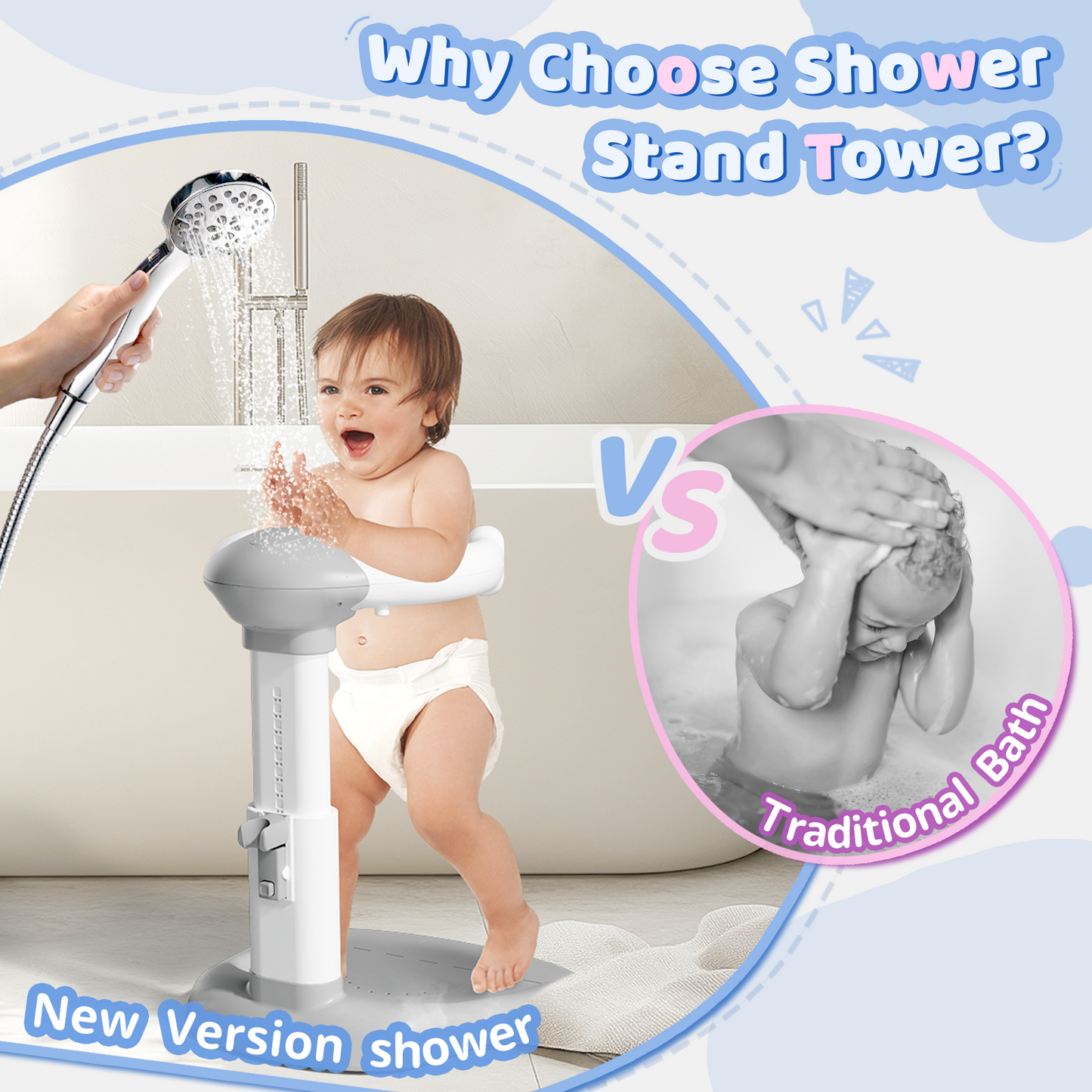 COOSEYABaby Shower Stand Support for Baby to Toddler, Adjustable Anti-Slip Shower Tower for Toddlers Changing Clothes, Applying Lotion by Standing up Themselves, Ideal Gift for Infants 8-36 months