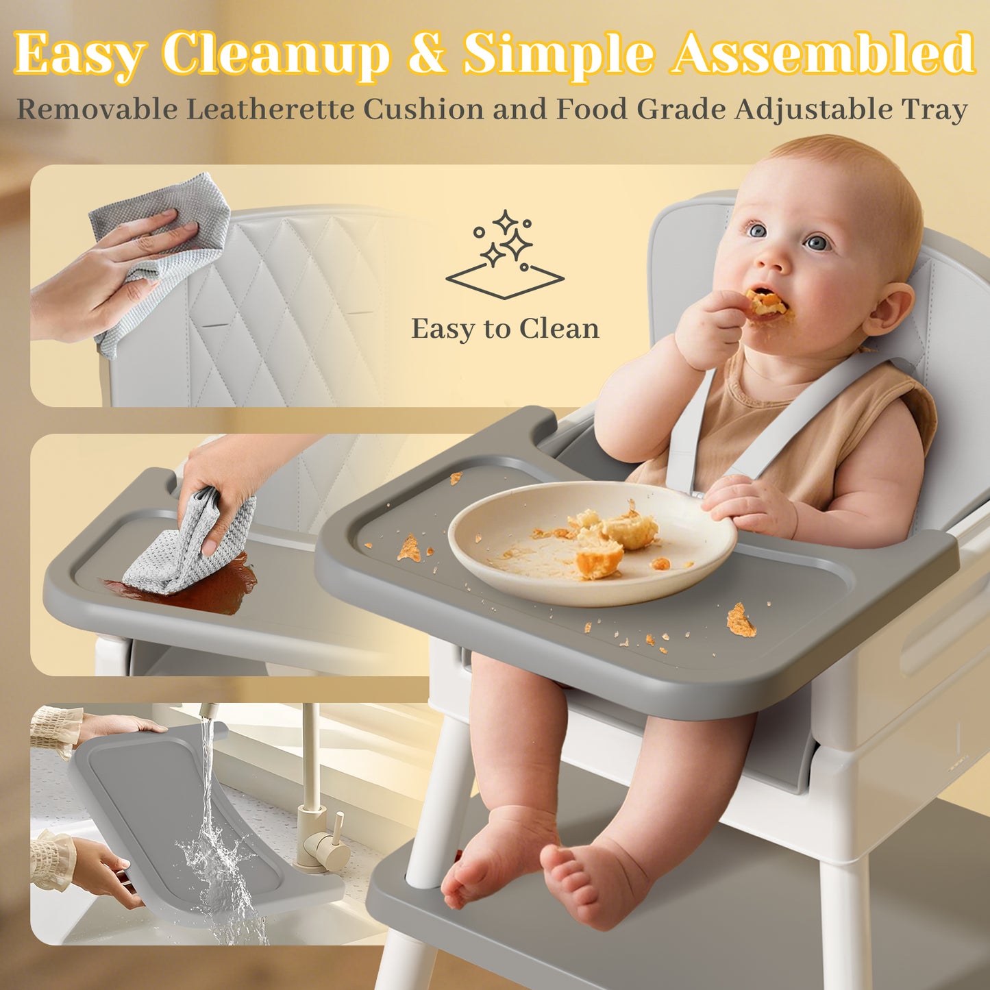 COOSEYA 6 in 1 Baby High Chair, Toddler Dining Booster Seat for Eating(Gray)