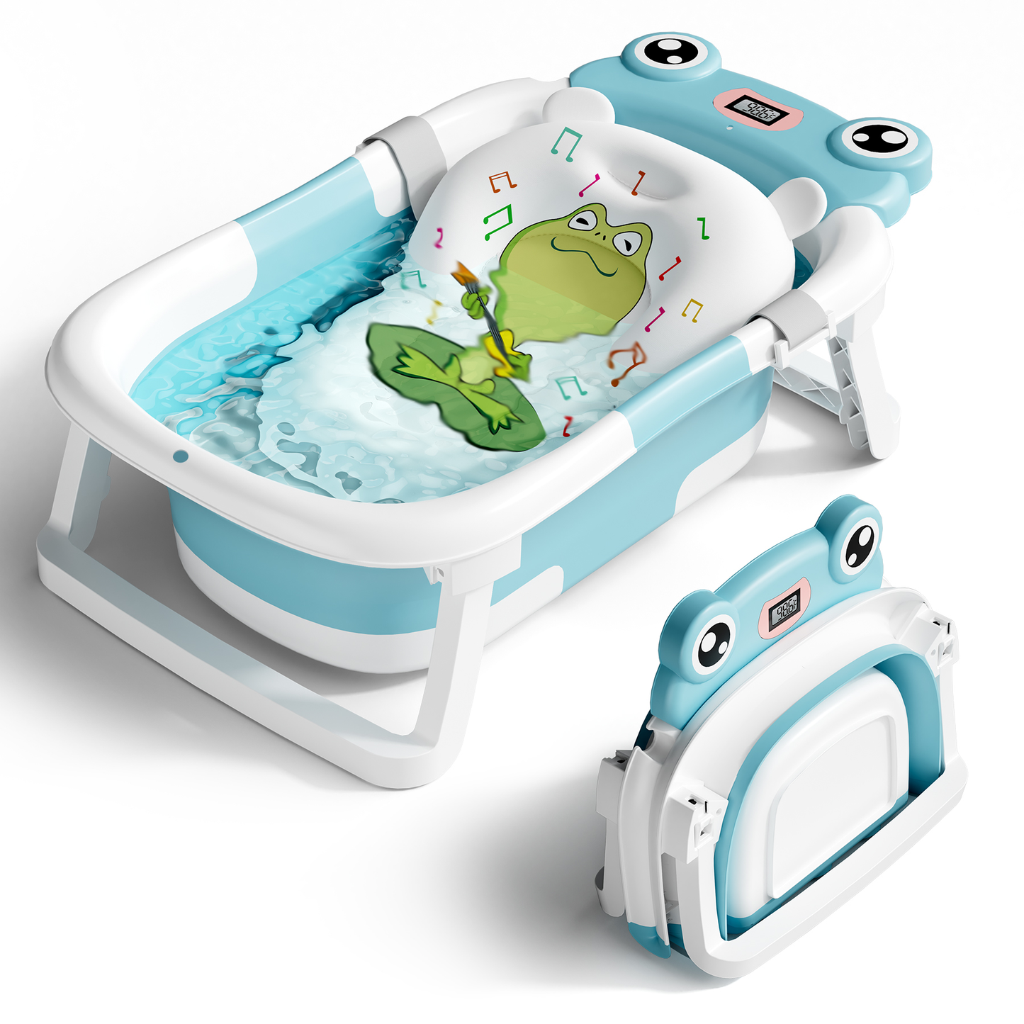 COOSEYA Collapsible Baby Bathtub with Cushion & Thermometer, Portable Bathing Tub for Newborn to Toddler