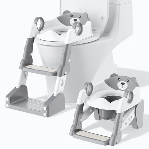 COOSEYA 3-in-1 Toddler Potty Training Seat with Step Stool, Foldable & Height Adjustable, Anti-Slip Splash Guard for Boys Girls Kids