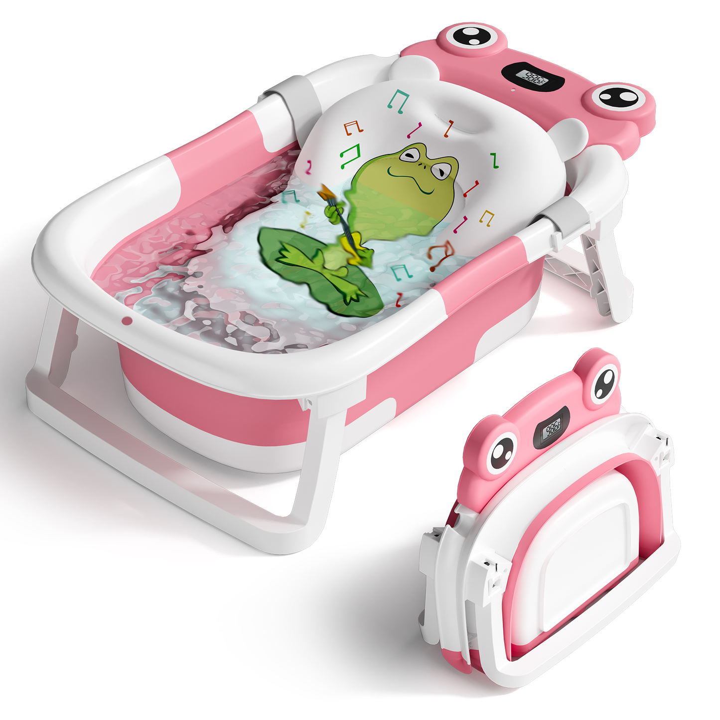 COOSEYA Collapsible Baby Bathtub with Cushion & Thermometer, Portable Bathing Tub for Newborn to Toddler